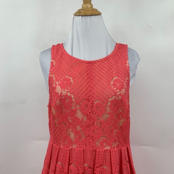 Free People Rocco Lace Dress Womens 6 Pink Crochet Cutout Back Lined Fit Flare - Picture 3 of 16